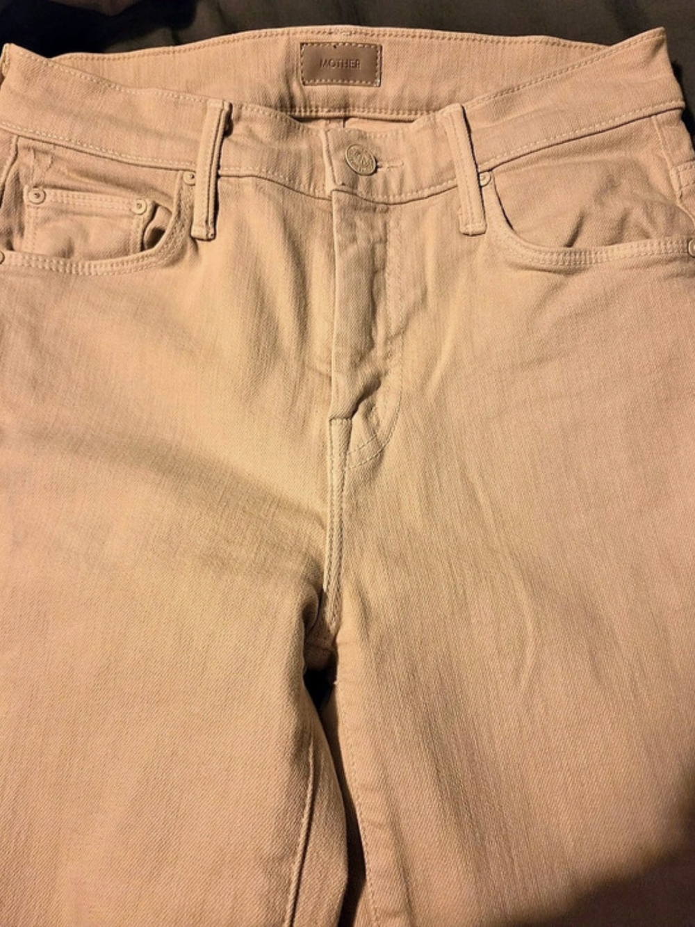 MOTHER The Weekender Fray Flared Jeans in Beige/Ivory Waist 25